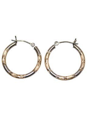 14k Solid Gold 2-Tone Earrings Hoops 585 Gold ~1 Gram